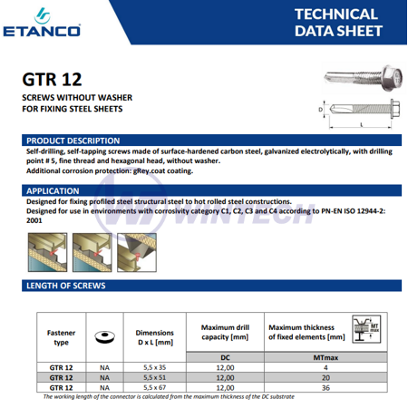 Roofing  scr.+ EPDM 5,5x67 GTR12, no washersteel 4-12 mm, gRey.coat