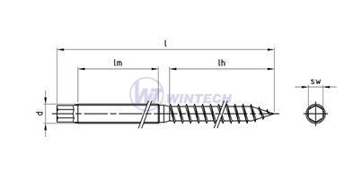 Hanger bolts M10 x 200 HEX SS A2